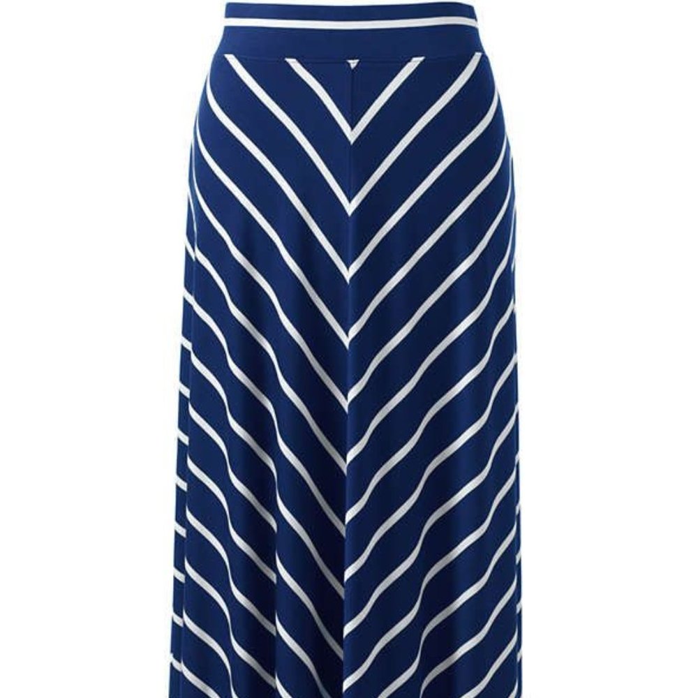 Lands End Navy Blue White Striped Maxi Skirt; Size M; Like New!